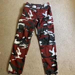 Red camo cargo pants